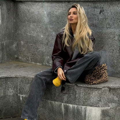 Veste Cuir Bordeaux Élégante