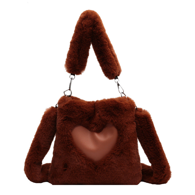 Sac à Main Doux Fourrure – Cœur Tendance