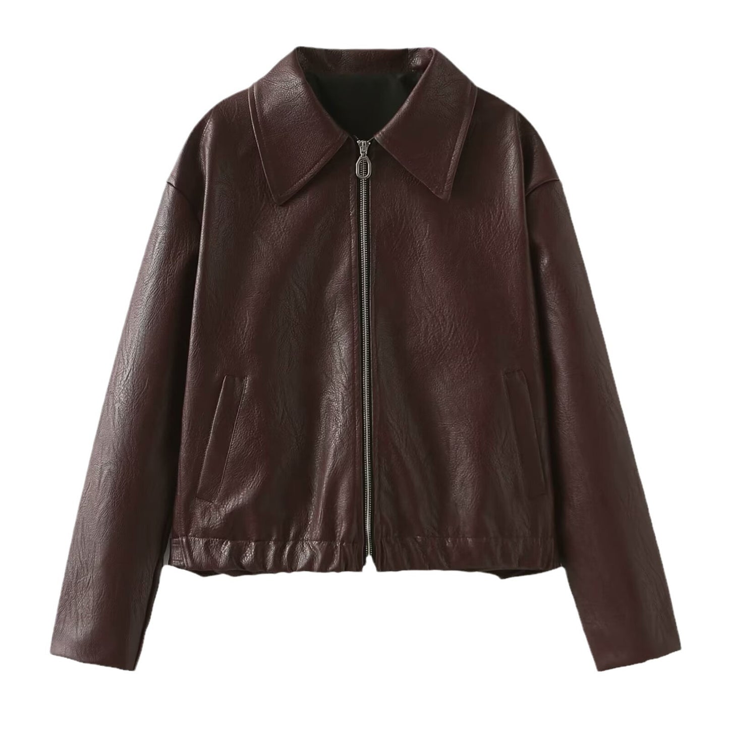 Veste Cuir Bordeaux Élégante